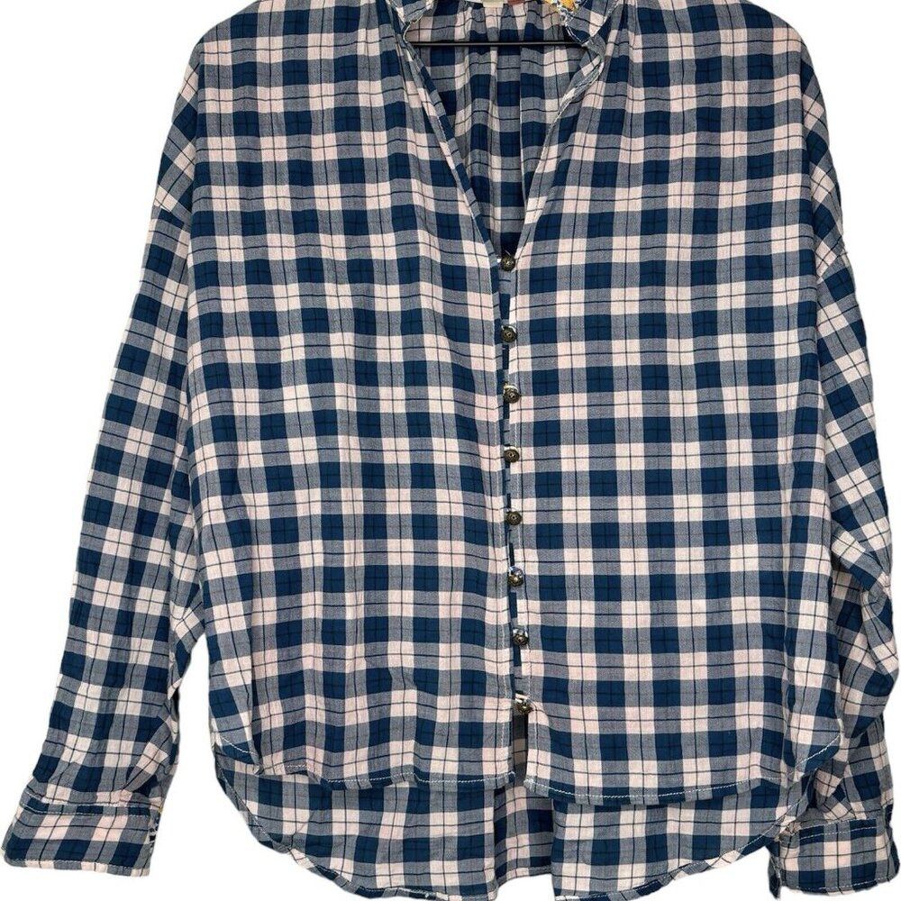 Pilcro Anthropologie Plaid Buttondown Shirt (Size M) Tavi Floral Ruffle Collar - Picture 5 of 13
